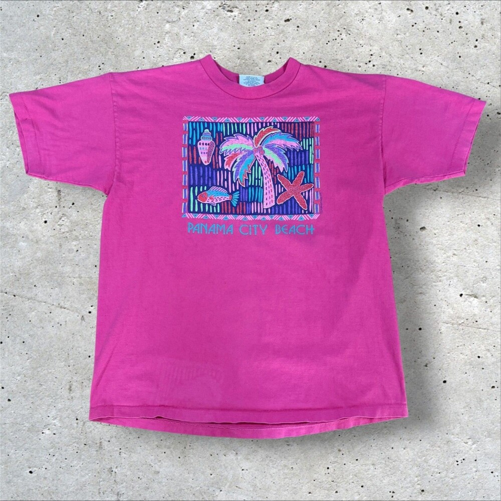 Vintage 90s Panama City Beach Florida T Shirt Extra Large Pink Eyecatcher USA